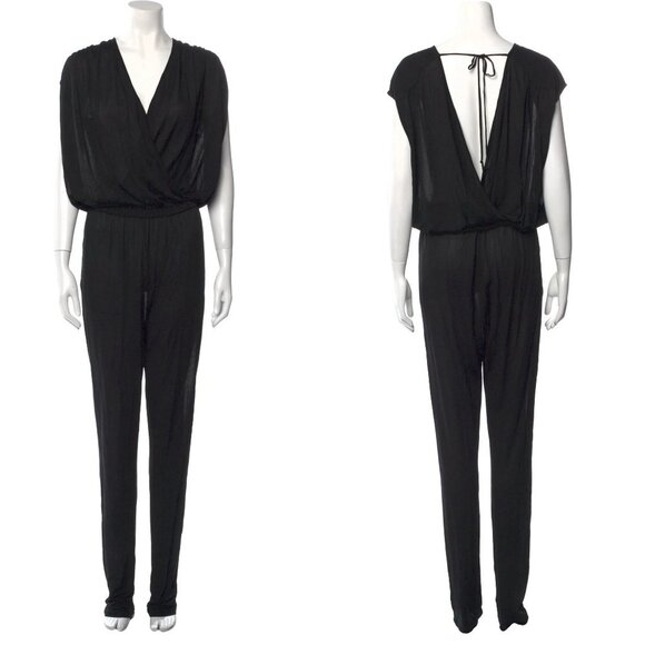 Halston Plunge Neckline Jumpsuit in Black Made in Italy 38 6